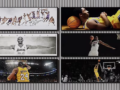 Basketball Player Portraits Featuring Lakers Jersey Number 24 And Game Action Scenes 3d model