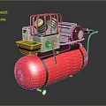 Industrial Air Compressor With Red Air Tank Motor Yellow Component Black Handle And Wheels