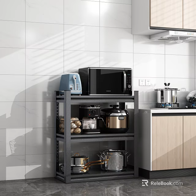 Kitchen Storage Rack for Organizing Toaster Microwave Pots and Cookware in Modern Kitchen 3d model 
