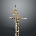 Gold And Silver Robot Cross Shaped Structure Spiked Top Outstretched Arms Bell Decorations Smooth Surface