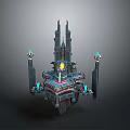 Fantasy Floating Castle Tower With Glowing Blue And Yellow Decorative Lights 3d model