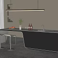 Modern Minimalist Kitchen Island Dining Table With Bar Stools Fruits Plant Wine Glasses And Bottles
