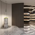 Modern Tobacco And Liquor Store Interior With Circular Wine Racks And Displays