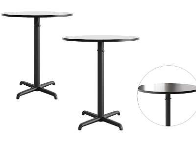Modern Two Piece Coffee Table Set With Round Black Top And Metal Cross Base 3d model