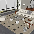 Quiet Chinese and Ancient Style Sofa Tea Table Combination Multi-person Sofa Leisure Chair Floor Lamp Side Cabinet Jewelry Ornaments 3d model