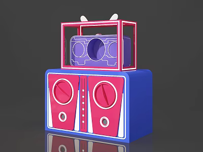 Colorful 3D Retro Radio Model With Blue Base Pink Panel And Purple Interior Components 3d model