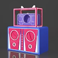 Colorful 3D Retro Radio Model With Blue Base Pink Panel And Purple Interior Components