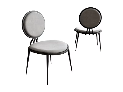 Modern Dining Chairs With Round Backrest Gray Cushion And Black Metal Legs 3d model