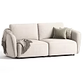 Modern Plush Fabric Double Seater Sofa With Cozy Pillows Tassel Blanket And Custom Color Options