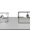 Functional White Carts With Canopy Coffee Machines Cups And Green Plants 3d model