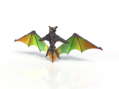 Horned Dragon 3D Origami Model With Black Body And Green Orange Gradient Wings 3d model
