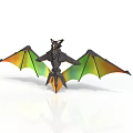 Horned Dragon 3D Origami Model With Black Body And Green Orange Gradient Wings