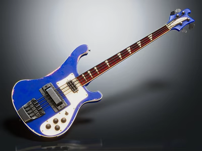 Vibrant Blue Electric Bass Guitar With Vintage Design Maple Neck And Metal Hardware 3d model