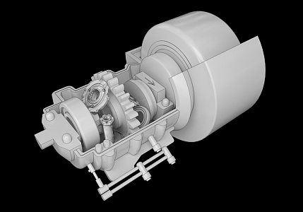 Kinetic energy recovery device for mechanical parts 3d model