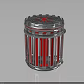 Modern Cylinder Structure With Star Shaped Top Red Vertical Bars Silver Frame And Reflective Surface 3d model