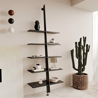 Modern bookshelf ladder leaning decorative shelf wooden work 3d model