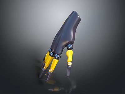 3D Model Of Black Mechanical Arm With Yellow Fingers And Blue Joints 3d model