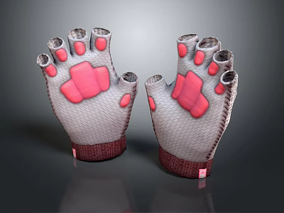 Sporty Protective Gloves With Pink Pads And Gray Breathable Mesh Material 3d model