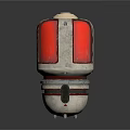 Red And Silver Object With Transparent Red Panels And Striped Metallic Base