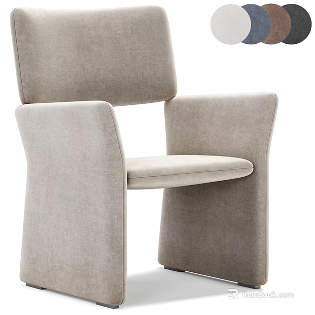 Modern Minimalist Single Chair With Light Gray Fabric And Unique Armrest Design 3d model 