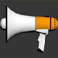 White And Orange Megaphone With Black Edge Handle On Dark Reflective Surface 3d model