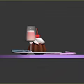 Chocolate Pudding With Cherry On Top Served On White Plate Blue Fork And Pink Drink