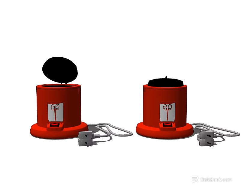 Functional Red Kitchen Appliances with Open Lids and Connected Plugs for Home Use 3d model 