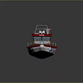 Red White SAR Rescue Boat With Railing Lifesaving Rings And Cross Logo On Blue Water