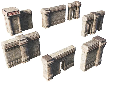 Classical Stone Architectural Elements Featuring Pillars Walls And Doorway Structures 3d model
