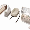 Baby Cribs with Rocking Bassinet Canopy Design and Wooden Storage Shelf