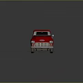 Red Vintage Pickup Truck With Old Appearance Front Grille And Wheels On Rough Ground