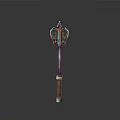 Fantasy War Hammer With Ornate Polished Metal Head And Wooden Handle Design