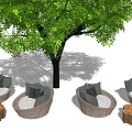 Outdoor Sofa Set With Wicker Design Under Tree And Wooden Coffee Tables