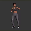Woman Practicing Boxing Moves In Gray Sports Bra Tight Leggings And Sneakers