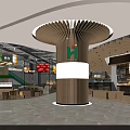 Modern Supermarket Interior With Fresh Produce Display Counters And Food Section