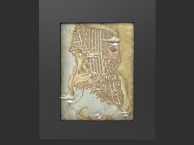 Fantasy Watertown Aerial View Wharf Boat Dragon Eagle Lion Seagull 3d model