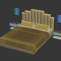 Modern Upholstered Bed Furniture with Vertical Tufted Headboard Wooden Nightstands and Table Lamps