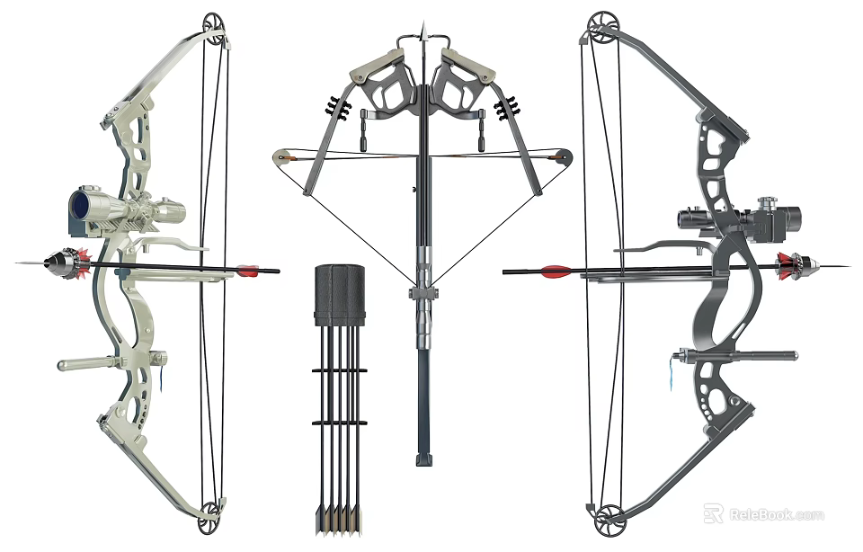 Compound Bow Weapons With Various Designs Arrows And Quiver For Hunting 3d model 