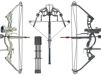 Compound Bow Weapons With Various Designs Arrows And Quiver For Hunting 3d model