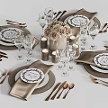 Elegant Dinnerware Set With Plates Cutlery Wine Glasses Napkins Candles And Flower Bouquet