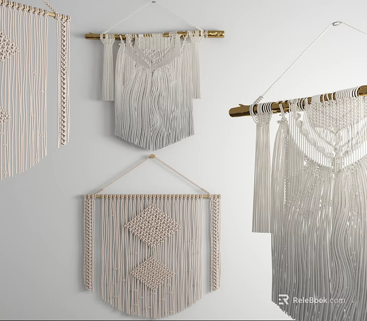 Handmade Bohemian Macramé Wall Hangings With Tassel And Geometric Patterns 3d model 