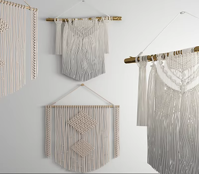 Handmade Bohemian Macramé Wall Hangings With Tassel And Geometric Patterns 3d model