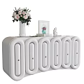Entryway Console Cabinets With Curved Doors In White Beige Brown And Decor Items On Top