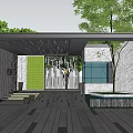 Modern Entrance Gate Design With Green Wall Wooden Slats And Stone Flooring