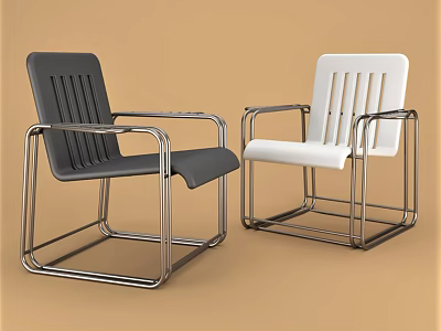 Modern Gray And White Armchairs With Metal Frames And Striped Backs On Solid Background 3d model