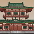 Ancient Chinese Architecture With Multi Story Structure Green Tiled Roofs And Red Pillars