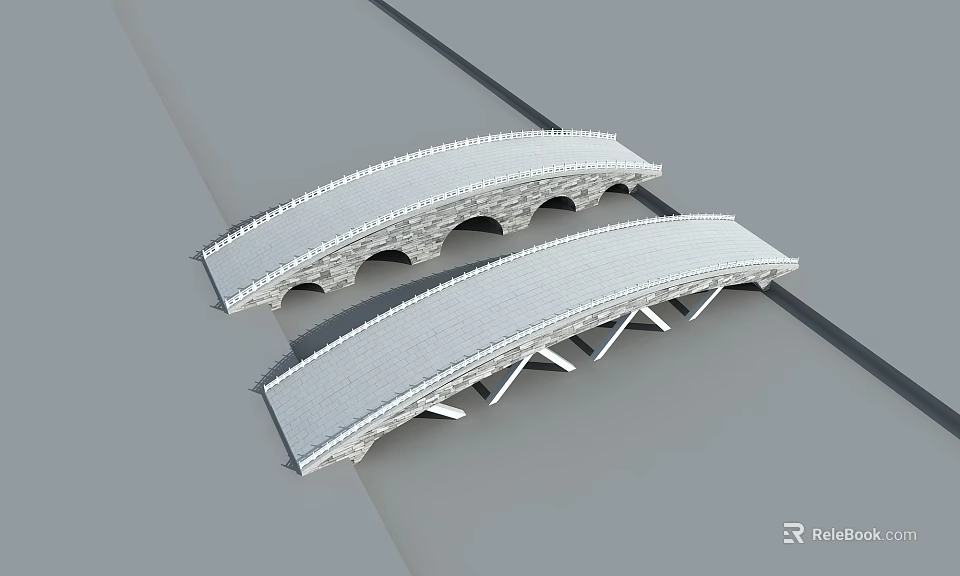 Modern Stone Arched Bridges with Curved Structure and Architectural Details 3d model 