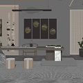 Traditional Tea Room Interior With Wooden Table Tea Sets Decorative Art And Green Plants