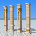 Stone Roman Columns With Intricate Carvings Against Blue Sky And Light Floor