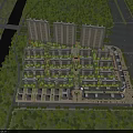 Aerial View Planning of Residential Complex With Tall Buildings Low Rise Structures Greenery and River